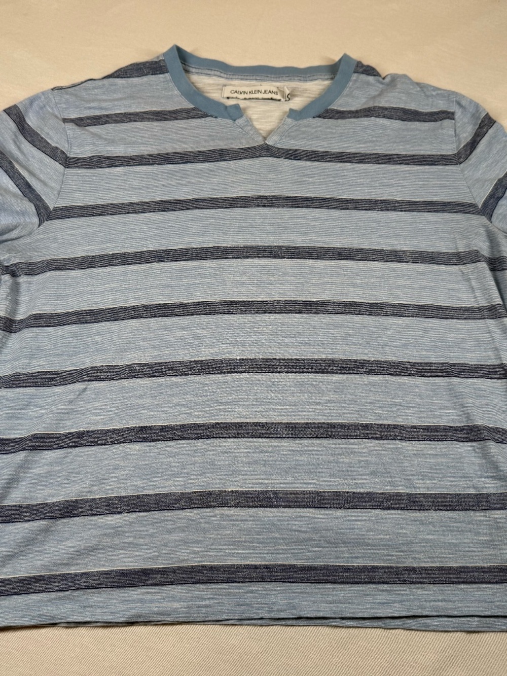 Calvin Klein Jeans Women's Short Sleeve Striped Shirt Size XL - Blue
